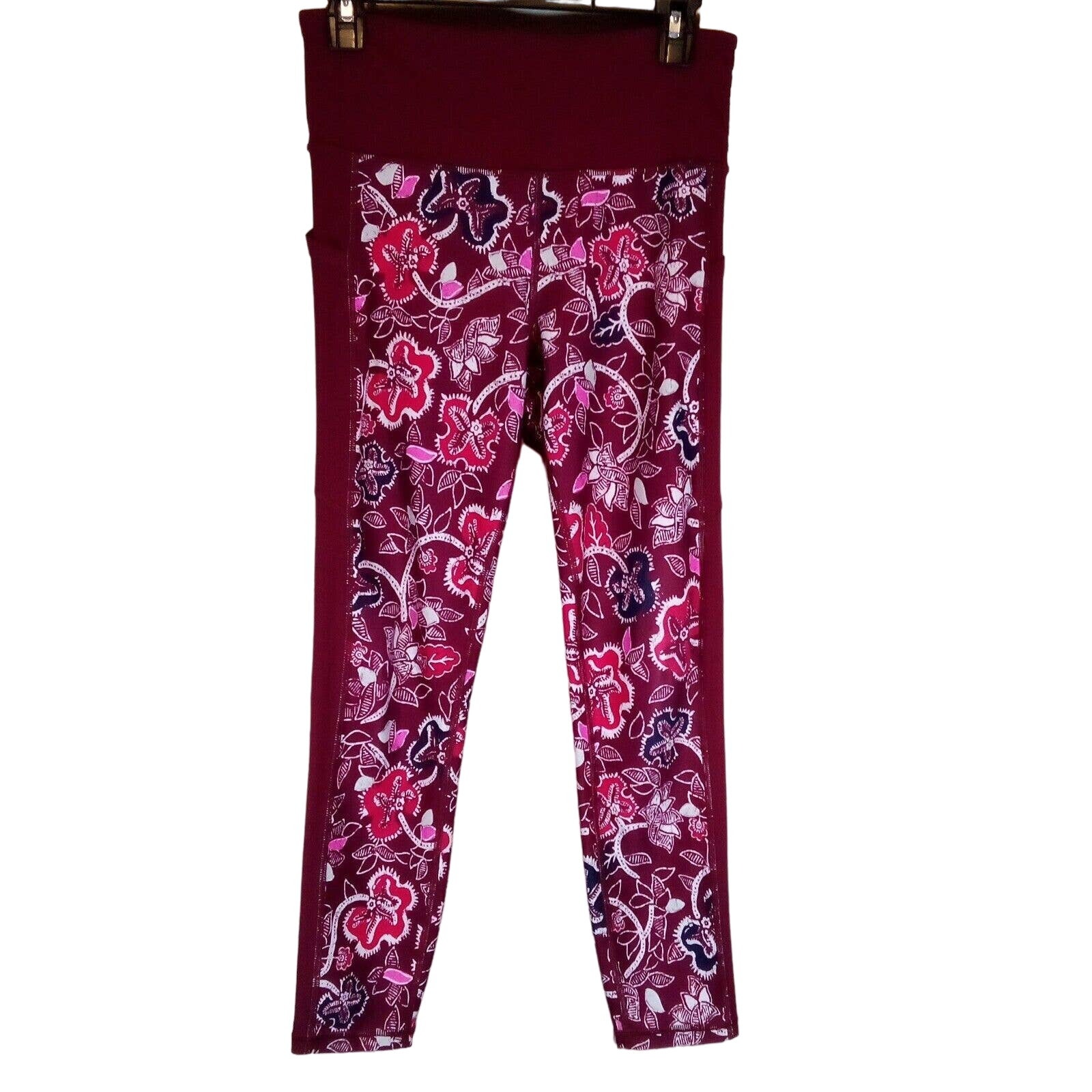 Athleta Affirmation Leggings Medium Pockets Red Floral Yoga Stretch Athleisure